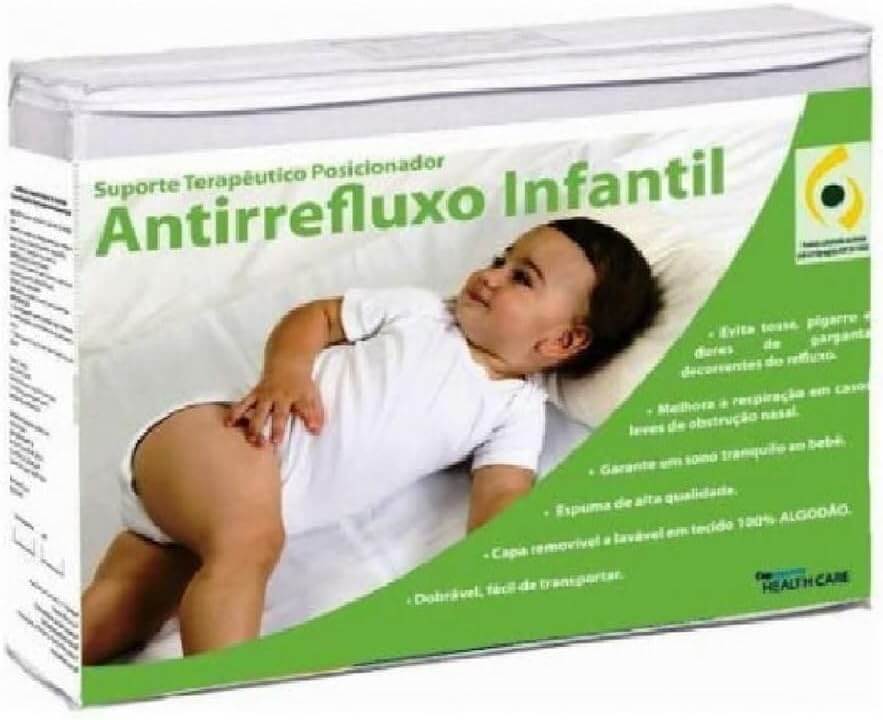 SUPORTE TERAPEUTICO ANTIRREFLUXO INFANTIL Alivia os sintomas do refluxo gastroesofágico Evita tosse e dores de garganta decorrentes do refluxo Melhora a respiração em casos leves de obstrução nasal Garante um sono tranquilo ao bebê Espuma de alta qualidade Dobrável, fácil de transportar Capa removível e lavável em tecido 100% algodão mantém a temperatura fresca. DISPONÍVEL NO TAMANHO Altura: 12cm 60cm x 88cm