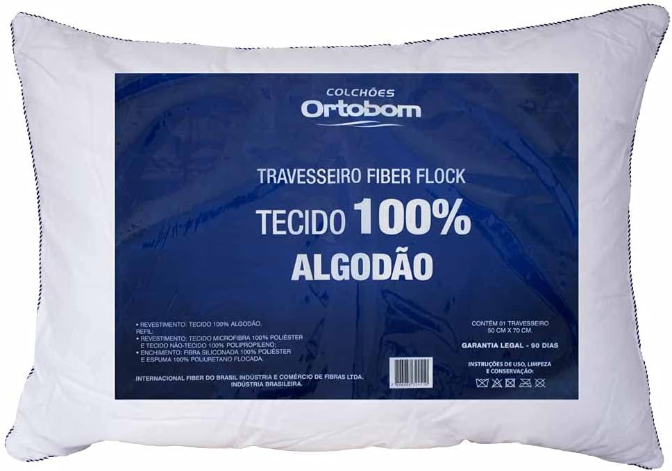 TRAVESSEIRO POSSUI UM LEGÍTIMO TECIDO 100% ALGODÃO. COMPOSTO POR FIBRA EXTRA FINA E FLOCOS DE ESPUMAS. DANDO FIRMEZA AO PRODUTO

