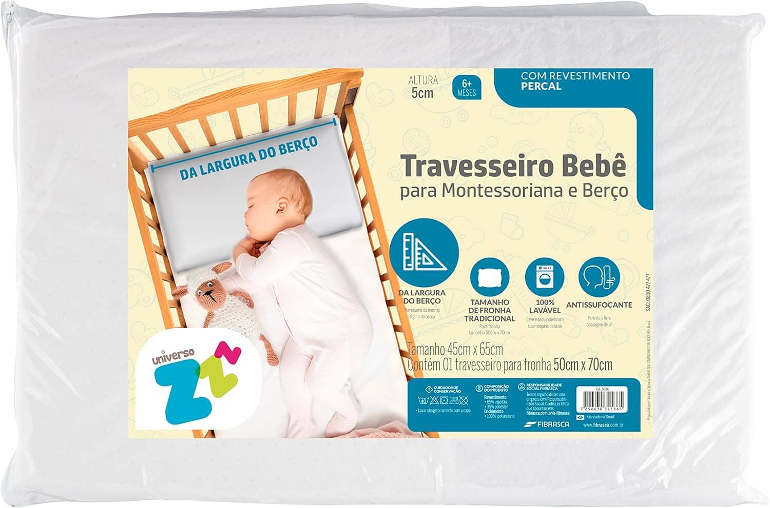 Aconchego ao bebê no momento de dormir
Encaixa perfeitamente em berços montessorianos
Antissufocante
Integralmente lavável em máquina
Capa em percal 180 fios