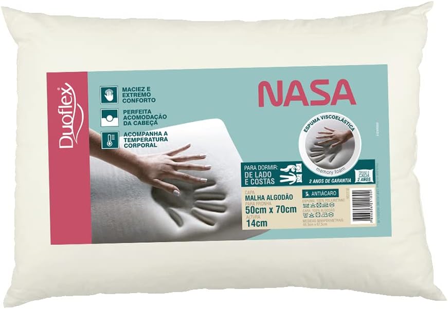 Espuma Viscoelástica Nasa
Formato Tradicional
Capa de malha, 100% algodão, com zíper
Para fronha 50cmx70cm
Altura 14 cm
Antiácaro