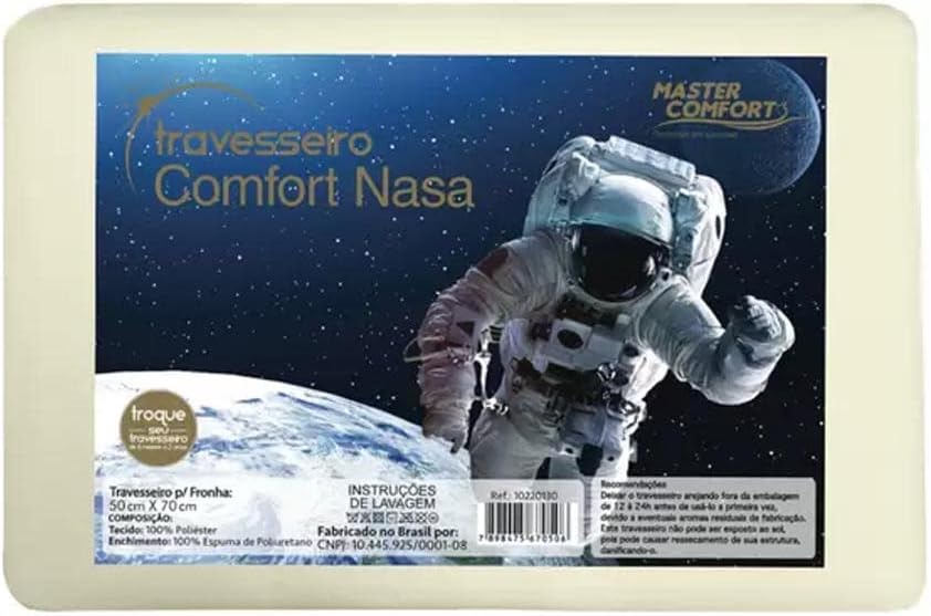 O travesseiro comfort nasa beauty comfort da master comfort tem um design único de alta tecnologia desenvolvida pela nasa. Sua espuma viscoelástica distribui uniformemente a pressão sobre toda a superfície, adaptando-se ao corpo de cada pessoa, e possibilitando a postura perfeita da coluna vertebral durante o sono. Além disso, não aquece com o calor corporal e é antialérgico.