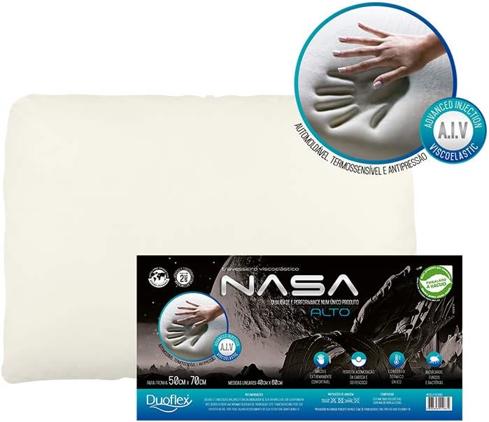 Espuma Viscoelástica Nasa
Formato Plano
Capa de malha, 100% algodão
Para fronha 50cmx70cm
Altura 13 cm
Antiácaro